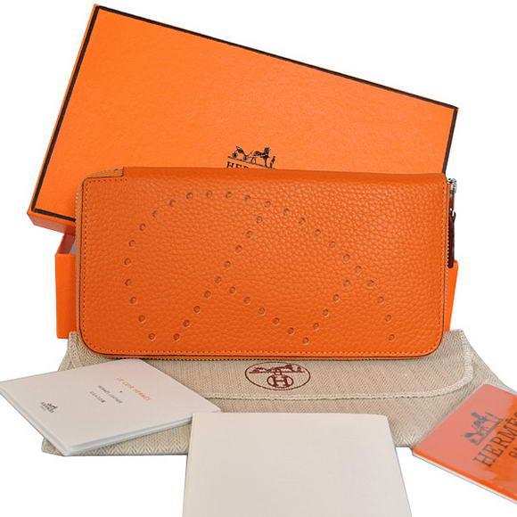 1:1 Quality Hermes Evelyn Long Wallet Zip Purse A808 Orange Replica